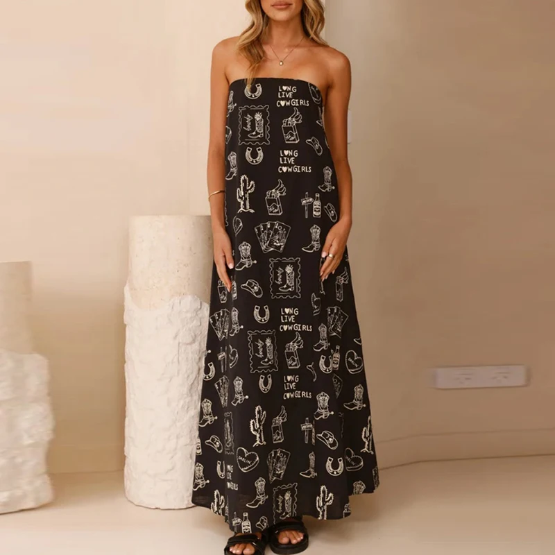 Casual 2025 Sleeveless Hollow Bohemian Dresses Summer Pattern Print Loose Women's Long Dress Sexy Strapless Hem Beach Maxi Dress
Casual 2025 Sleeveless Hollow Bohemian Dresses Summer Pattern Print Loose Women's Long Dress Sexy Strapless Hem Beach Maxi Dress