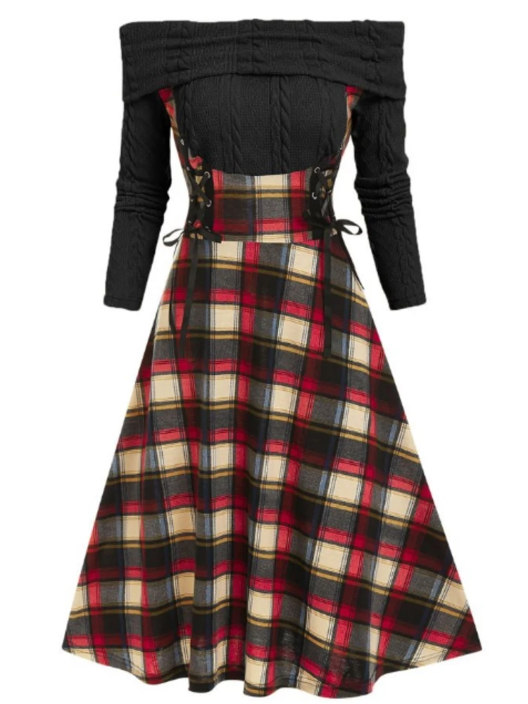 Autumn Fashion Vintage Plaid Patchwork Off Shoulder Dress Women's Clothing Plus Size Long Sleeve Casual High Waist Midi Dresses
Autumn Fashion Vintage Plaid Patchwork Off Shoulder Dress Women's Clothing Plus Size Long Sleeve Casual High Waist Midi Dresses