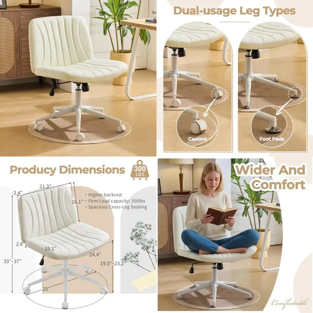 Adjustable Swivel Office Chair with Wheels, Cross-Legged Design, Wide Seat, Comfortable Padded Vanity Chair for Home Use
Adjustable Swivel Office Chair with Wheels, Cross-Legged Design, Wide Seat, Comfortable Padded Vanity Chair for Home Use