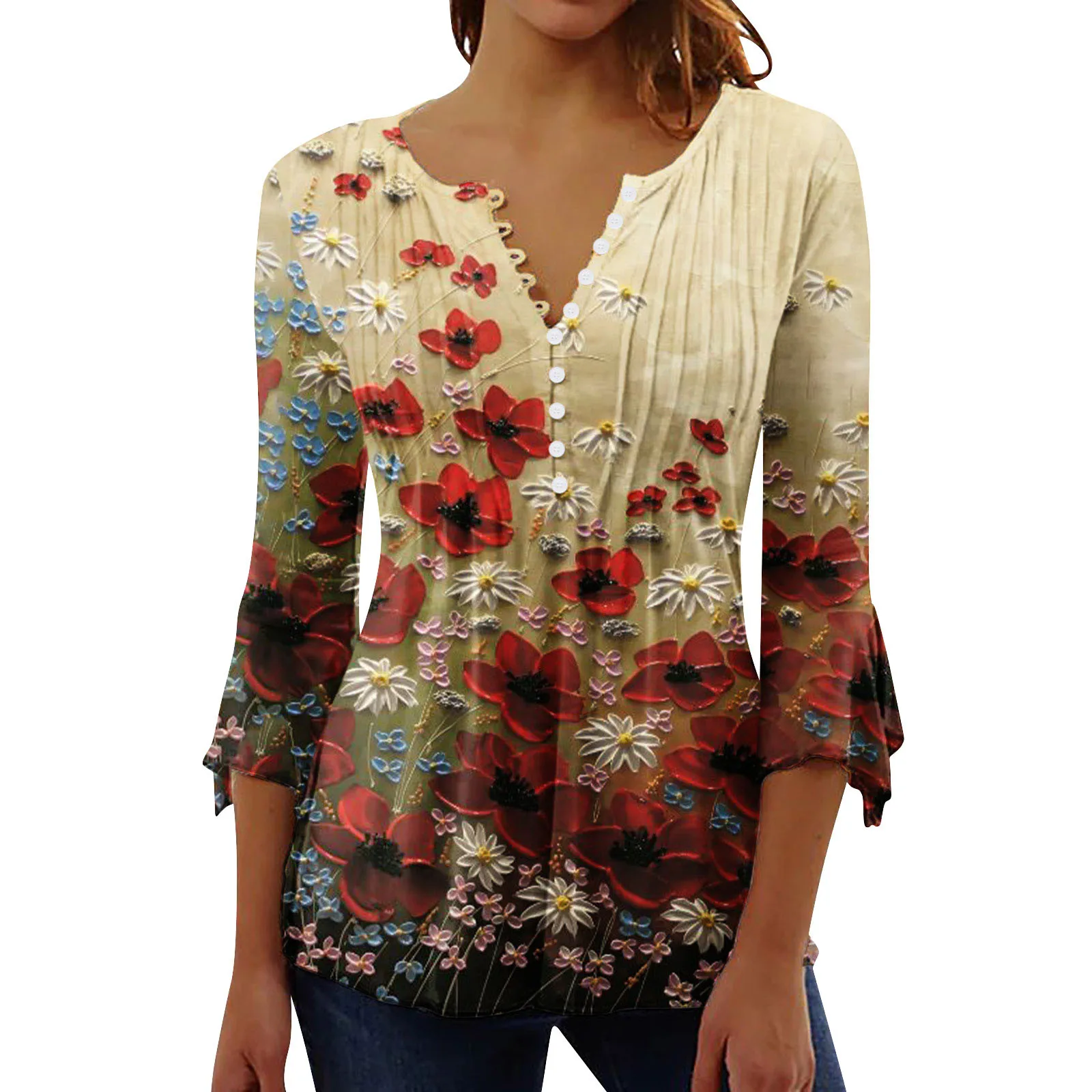 Women Summer Printing Trendy Sexy Button Cardigan 7 Sleeve Shirt V Neck Casual Fitted Tunic Clothes Tops
Women Summer Printing Trendy Sexy Button Cardigan 7 Sleeve Shirt V Neck Casual Fitted Tunic Clothes Tops