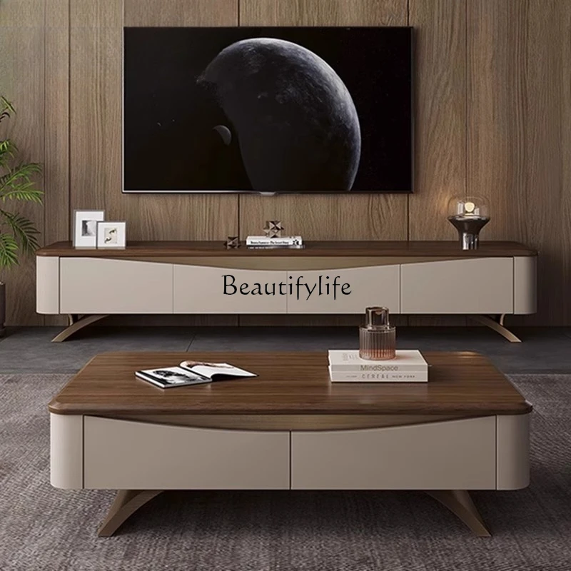 Italian modern light luxury simple small apartment living room household walnut coffee table TV cabinet combination
Italian modern light luxury simple small apartment living room household walnut coffee table TV cabinet combination