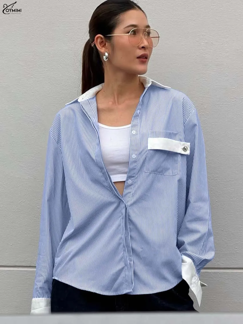 Oymimi Fashion Blue Print Women's Shirt Elegant Patchwork Long Sleeve Pockets Shirts Casual New Single Breasted Shirt Streetwear
Oymimi Fashion Blue Print Women's Shirt Elegant Patchwork Long Sleeve Pockets Shirts Casual New Single Breasted Shirt Streetwear