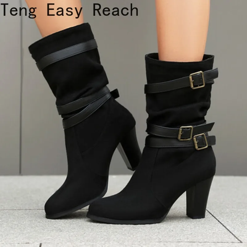 Women Midcalf Boots Suede Pointed Toe Strap Buckles Brand 8cm Black PU Mortorcycle Big Size 48
Women Midcalf Boots Suede Pointed Toe Strap Buckles Brand 8cm Black PU Mortorcycle Big Size 48