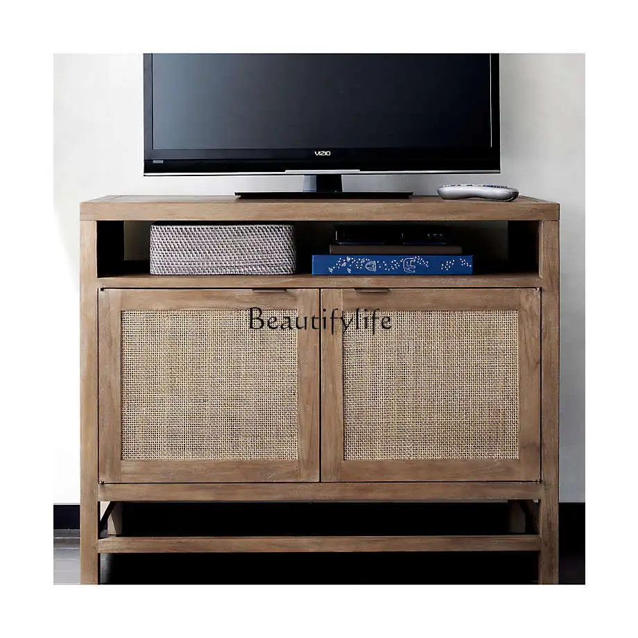 Solid wood French retro rattan TV cabinet medieval living room entrance locker
Solid wood French retro rattan TV cabinet medieval living room entrance locker