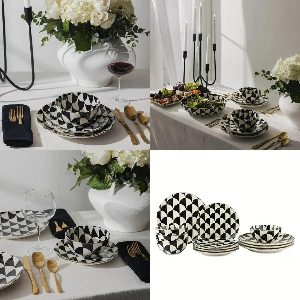 Ceramic Tableware Set12 Piece Ceramic Dinnerware Set Black White Modern Style Dish Set for Everyday Use
Ceramic Tableware Set12 Piece Ceramic Dinnerware Set Black White Modern Style Dish Set for Everyday Use
