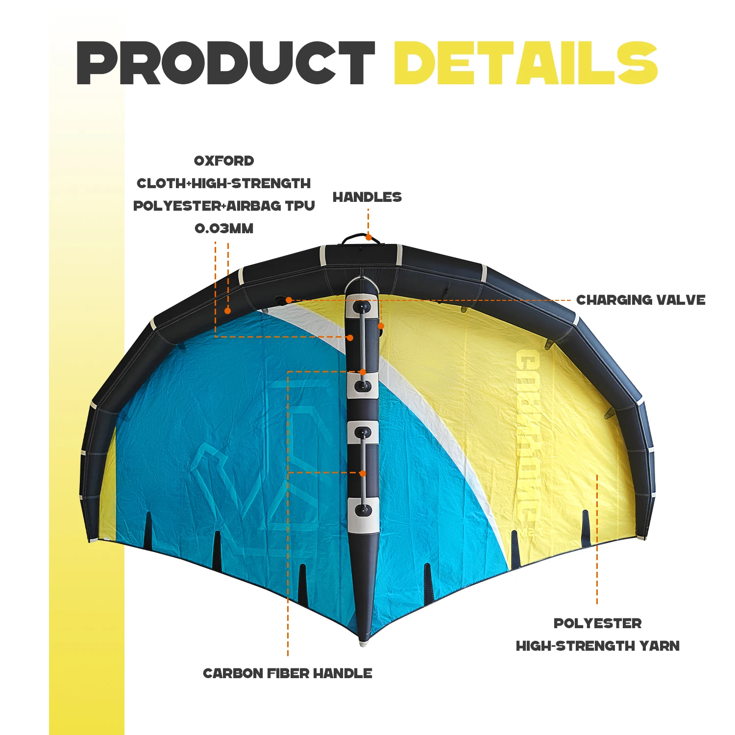 GY 7.5M Carbon Hard Handle Wings Hydrofoil Yellow+Blue Inflatable SUP Tear Resistant Wingfoil Wind Kite Surfing Unisex Backpack
GY 7.5M Carbon Hard Handle Wings Hydrofoil Yellow+Blue Inflatable SUP Tear Resistant Wingfoil Wind Kite Surfing Unisex Backpack