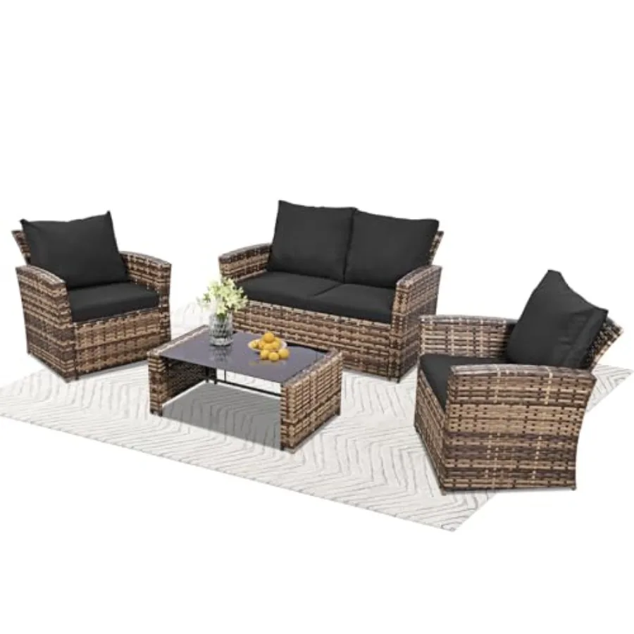 Outdoor Sectional Sofa Set, 4-Piece Rattan Patio Furniture with Cushions and Glass Table, All-Weather Conversation Set for Gard
Outdoor Sectional Sofa Set, 4-Piece Rattan Patio Furniture with Cushions and Glass Table, All-Weather Conversation Set for Gard
