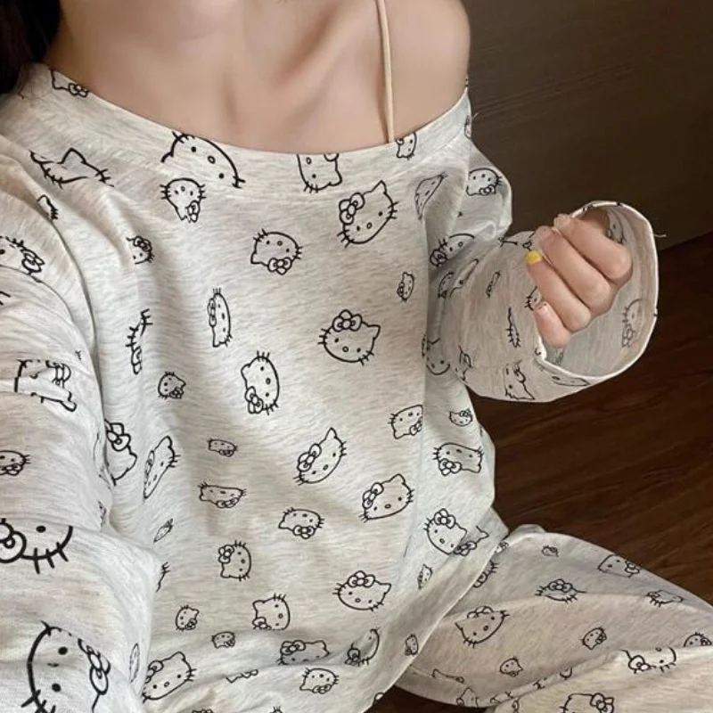 Пижама Sanrio с принтом Hello Kitty, комплект из двух предметов, женская, весна-осень, повседневный домашний костюм для ленивых девушек, можно носить на улице, свободная ночная одежда
Пижама Sanrio с принтом Hello Kitty, комплект из двух предметов, женская, весна-осень, повседневный домашний костюм для ленивых девушек, можно носить на улице, свободная ночная одежда