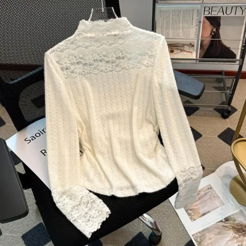 Women Lace Patchwork Half Turtleneck Top Elegant Long Sleeve Slim Fit Casual Basic Blouse Spring Autumn
Women Lace Patchwork Half Turtleneck Top Elegant Long Sleeve Slim Fit Casual Basic Blouse Spring Autumn