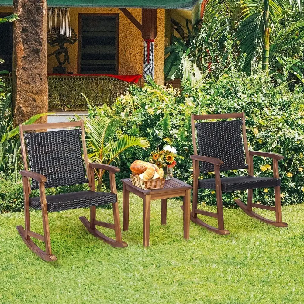 3-Piece Outdoor Patio Rocking Chair Set with Rattan and Acacia Wood, Perfect for Garden, Lawn, Backyard
3-Piece Outdoor Patio Rocking Chair Set with Rattan and Acacia Wood, Perfect for Garden, Lawn, Backyard
