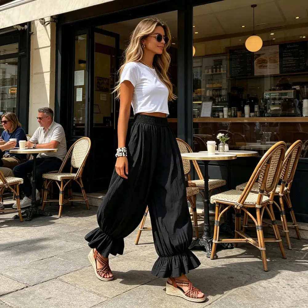 Comfortable Wide Leg Trousers Women Bloomers Wide Leg Trousers High Elastic Waistband Harem Pants Bohemian Cuffs Travel Wear
Comfortable Wide Leg Trousers Women Bloomers Wide Leg Trousers High Elastic Waistband Harem Pants Bohemian Cuffs Travel Wear