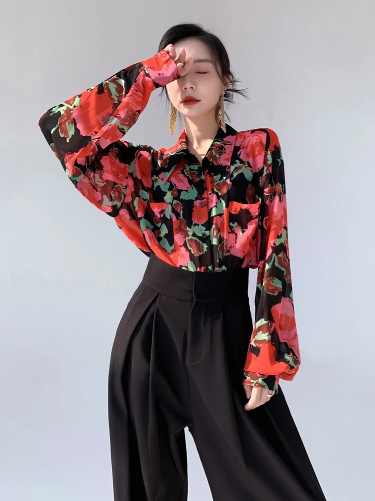 Aksaya Retro Hong Kong Sle Red Floral Long Sve Loose Thin Chiffon Women's irt Spring Summer Commute Faion Collar
Aksaya Retro Hong Kong Sle Red Floral Long Sve Loose Thin Chiffon Women's irt Spring Summer Commute Faion Collar