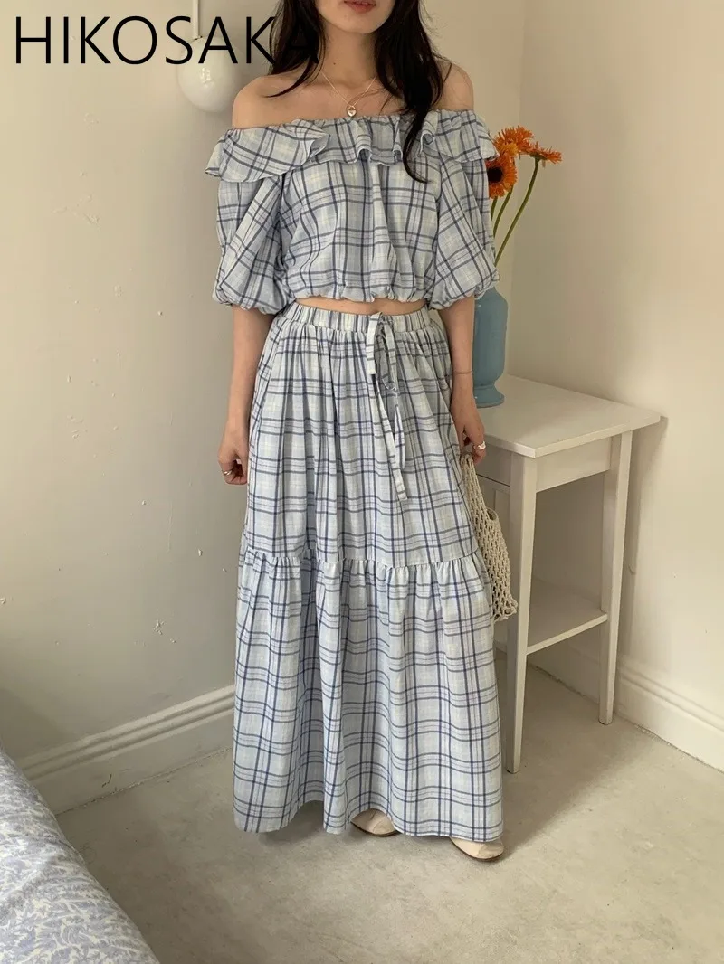 Korean Chic Casual Girl Dress Two Piece Sets Slash Neck Puff Sleeve Shirts High Waist A-line Midi Skirt Vintage Plaid Women Suit
Korean Chic Casual Girl Dress Two Piece Sets Slash Neck Puff Sleeve Shirts High Waist A-line Midi Skirt Vintage Plaid Women Suit