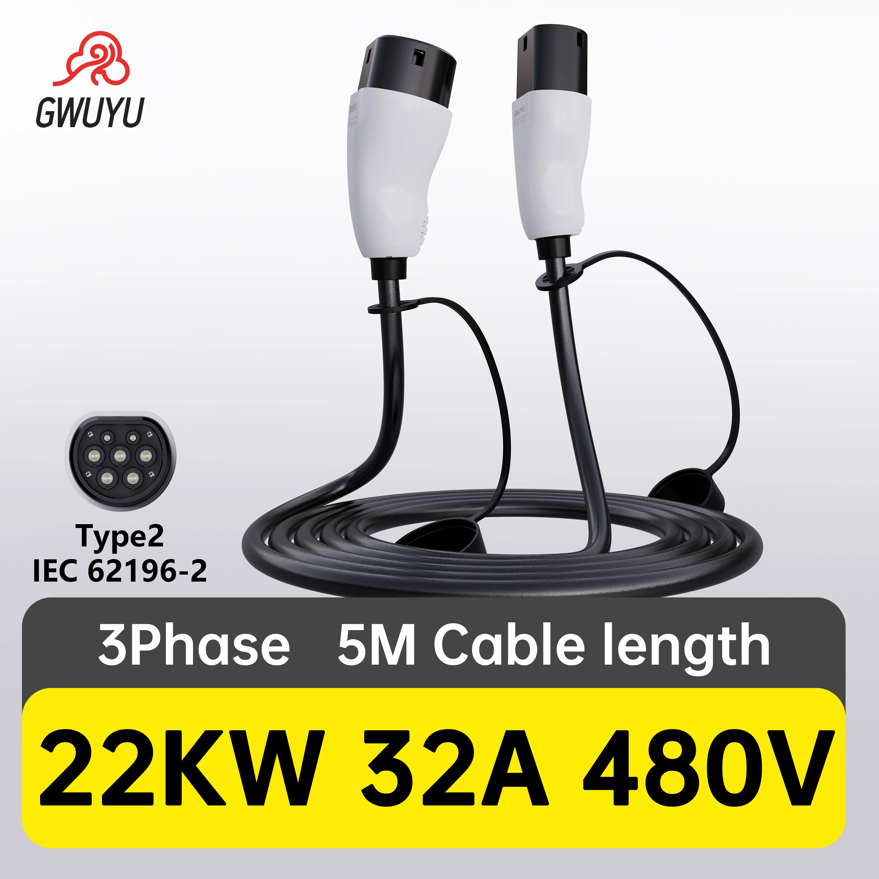 GWUYU Type2 Plug EV Charging Gun Cable Double Head 5M Female to Male AC 32A 22kw Compatible with Any Electric Car
GWUYU Type2 Plug EV Charging Gun Cable Double Head 5M Female to Male AC 32A 22kw Compatible with Any Electric Car