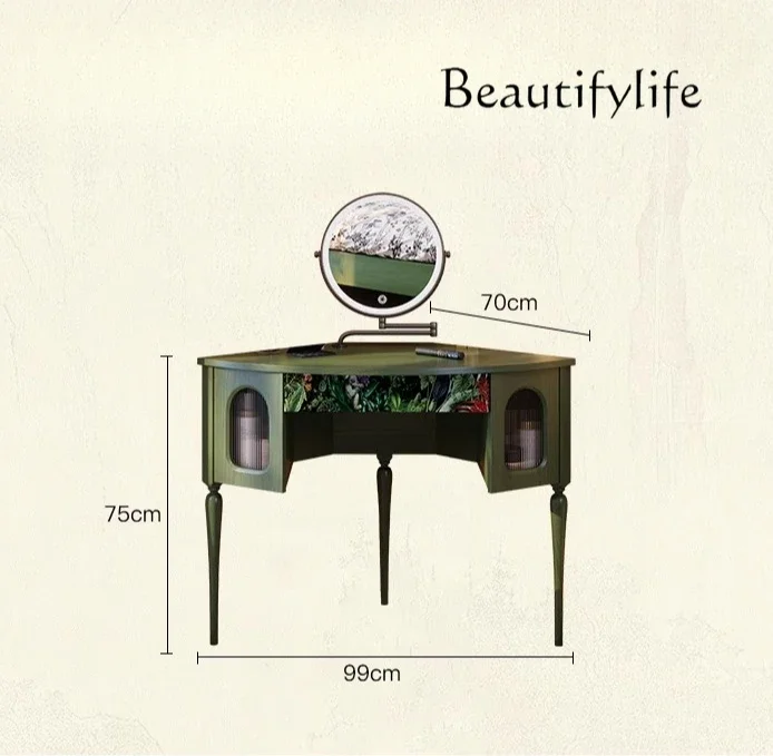 Corner dressing table French retro style small apartment bedroom ash wood solid wood makeup table
Corner dressing table French retro style small apartment bedroom ash wood solid wood makeup table