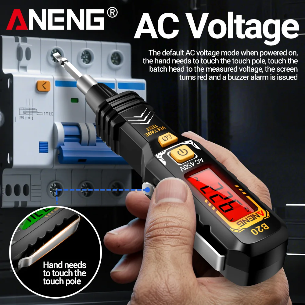 ANENG B20 Intelligent Electrical Testing Pen Cross Screwdriver 2-in-1 Backlight Color Change Alarm Electrical Testing Device
ANENG B20 Intelligent Electrical Testing Pen Cross Screwdriver 2-in-1 Backlight Color Change Alarm Electrical Testing Device