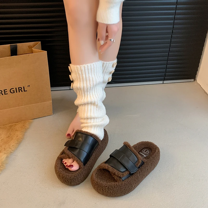 Platform Furry Slippers for Women Shoes Autumn Winter Slip-on Women's Open-toed Warm Shoes Plus Velvet Women's Cotton Slippers
Platform Furry Slippers for Women Shoes Autumn Winter Slip-on Women's Open-toed Warm Shoes Plus Velvet Women's Cotton Slippers