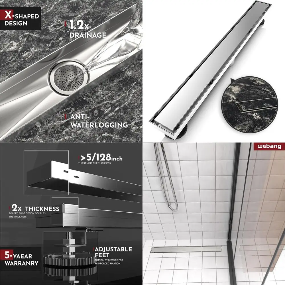 24 Rectangular Linear Shower Drain with Reversible Tile Insert & Grate, 2-in-1 Cover, Brushed SUS304 Stainless Steel, CUPC Certi
24 Rectangular Linear Shower Drain with Reversible Tile Insert & Grate, 2-in-1 Cover, Brushed SUS304 Stainless Steel, CUPC Certi