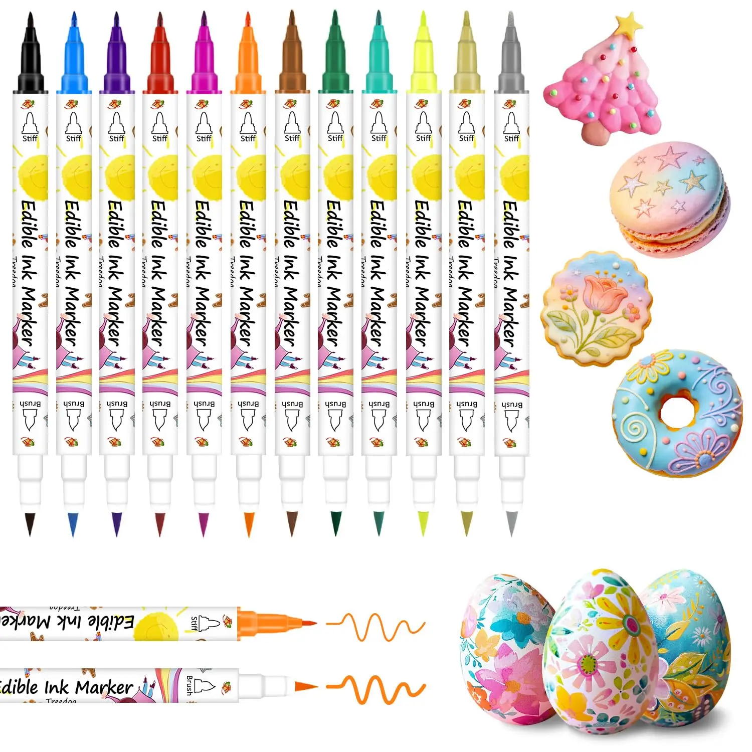 12Pcs Dual Sided Edible Markers with Fine & Thick Tip for Cake, Cookie, and Easter Egg Decorating
12Pcs Dual Sided Edible Markers with Fine & Thick Tip for Cake, Cookie, and Easter Egg Decorating