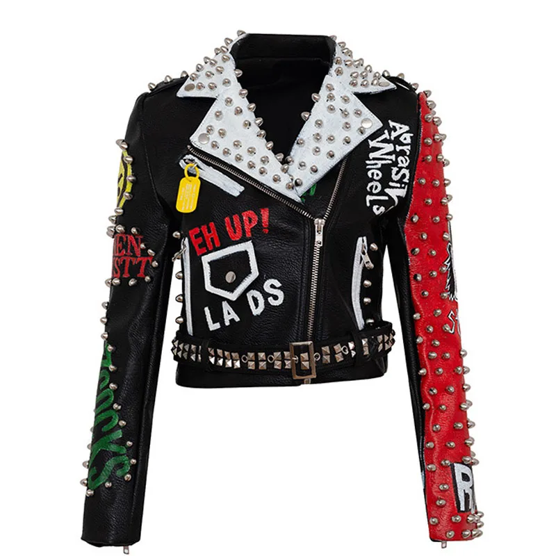 2024 New Spring Autumn Fashion Women's Pu Leather Cool Chic Soft Short Coats Printed Motorcycle Rivet Leather Biker Jackets
2024 New Spring Autumn Fashion Women's Pu Leather Cool Chic Soft Short Coats Printed Motorcycle Rivet Leather Biker Jackets
