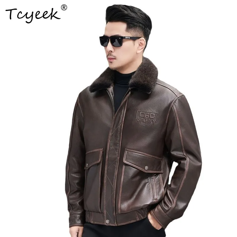Tcyeek Real Goatskin Autumn Winter Lapel Detachable Mink Fur Collar Brown Men Genuine Leather Jacket Jaqueta De Couro Masculina
Tcyeek Real Goatskin Autumn Winter Lapel Detachable Mink Fur Collar Brown Men Genuine Leather Jacket Jaqueta De Couro Masculina