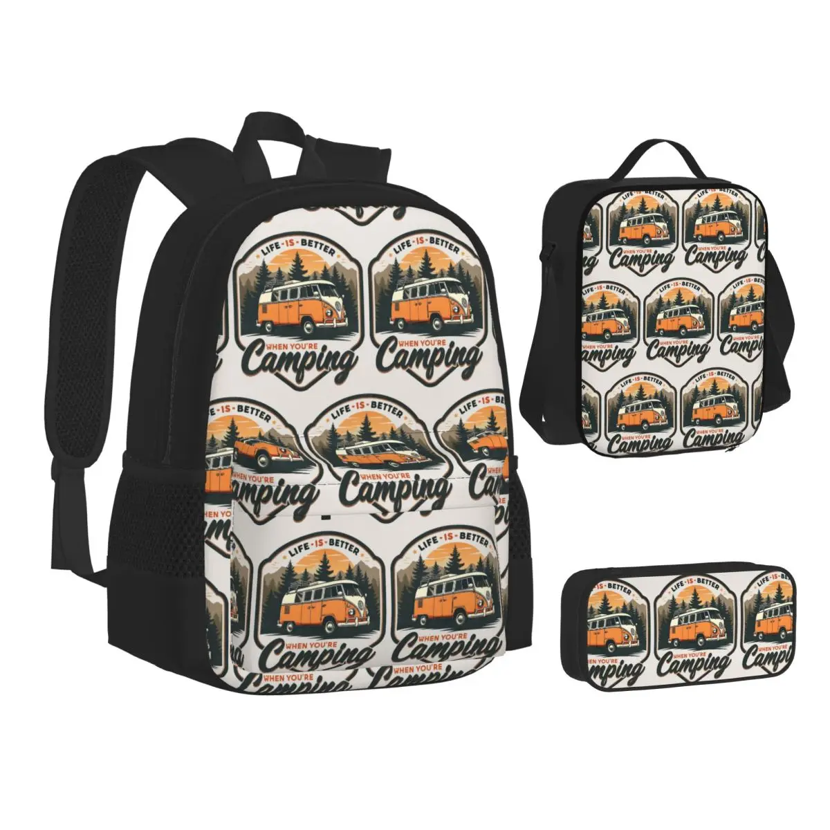 CamperVan Happy Camper Backpacks Students Bookbag School Bags Children Rucksack Lunch Bag Pen Bag Three-Piece Set
CamperVan Happy Camper Backpacks Students Bookbag School Bags Children Rucksack Lunch Bag Pen Bag Three-Piece Set