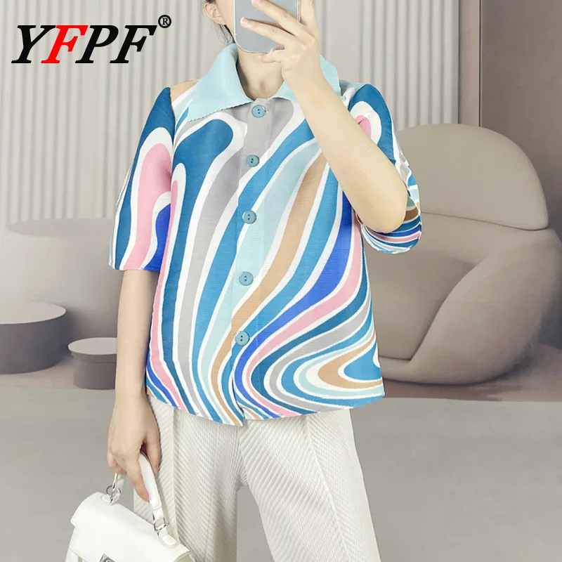 YFPF Casual Colorful Printing Design Pleated Shirt For Women Lapel Button Versatile Contrast Color Tops Fashion Clothing 3A224
YFPF Casual Colorful Printing Design Pleated Shirt For Women Lapel Button Versatile Contrast Color Tops Fashion Clothing 3A224