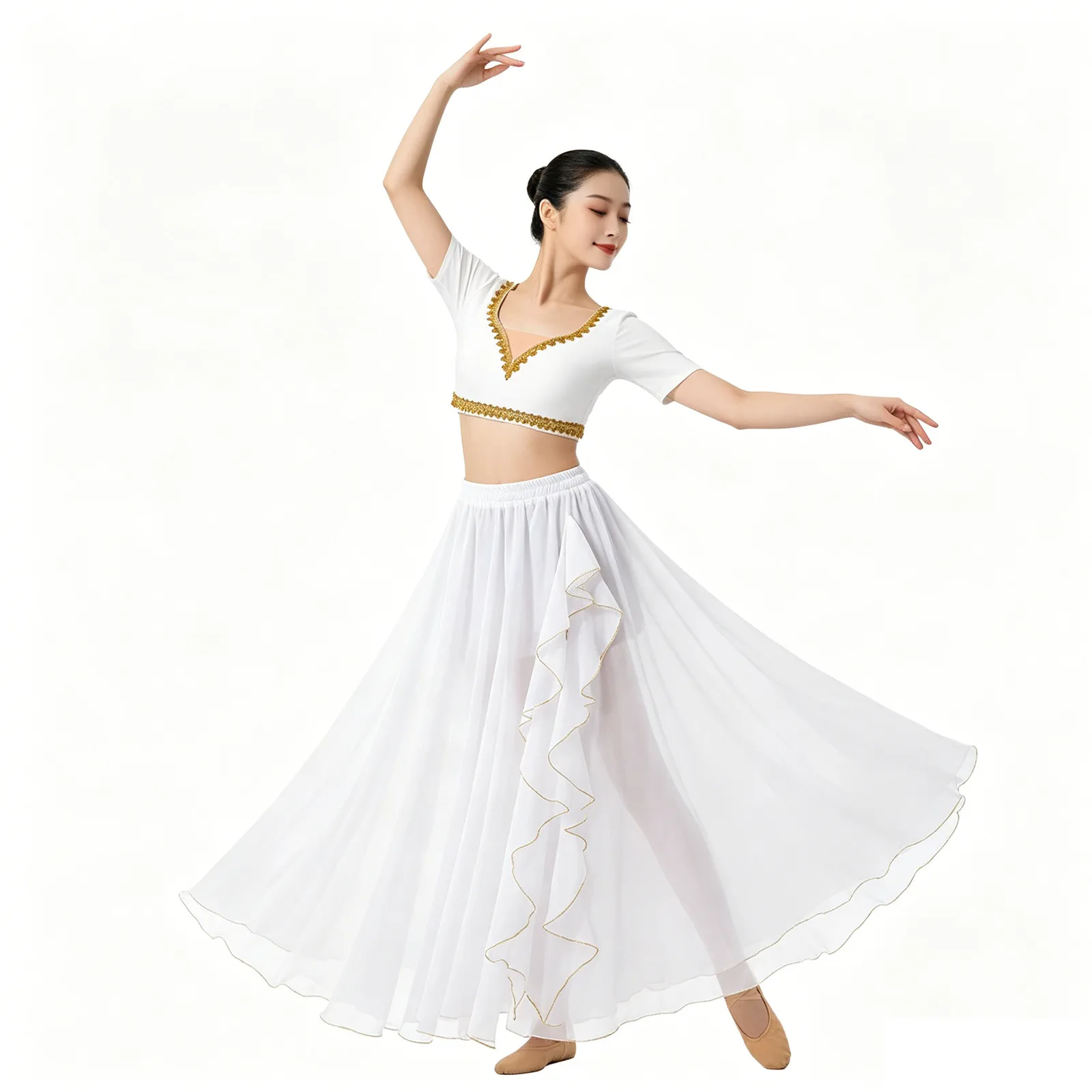Womens Belly Dance Outfit Dancewear V-Neck Crop Top And Ruffled Long Maxi Skirt Oriental Folk Belly Dance Performance Costume
Womens Belly Dance Outfit Dancewear V-Neck Crop Top And Ruffled Long Maxi Skirt Oriental Folk Belly Dance Performance Costume
