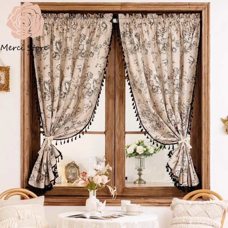 American Printed Black Tassel Cotton Linen Curtains for Living Room Bedroom Window Celebrity Rental House Retro Pastoral Style
American Printed Black Tassel Cotton Linen Curtains for Living Room Bedroom Window Celebrity Rental House Retro Pastoral Style