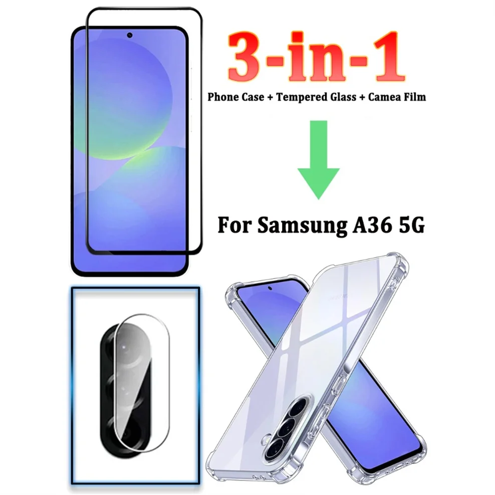 3-in-1,Silicone Case + Tempered Glass for Samsung A36 5G Soft Shockproof Clear Phone Cases A 36 Cover Samsung Galaxy A36 5G Case
3-in-1,Silicone Case + Tempered Glass for Samsung A36 5G Soft Shockproof Clear Phone Cases A 36 Cover Samsung Galaxy A36 5G Case