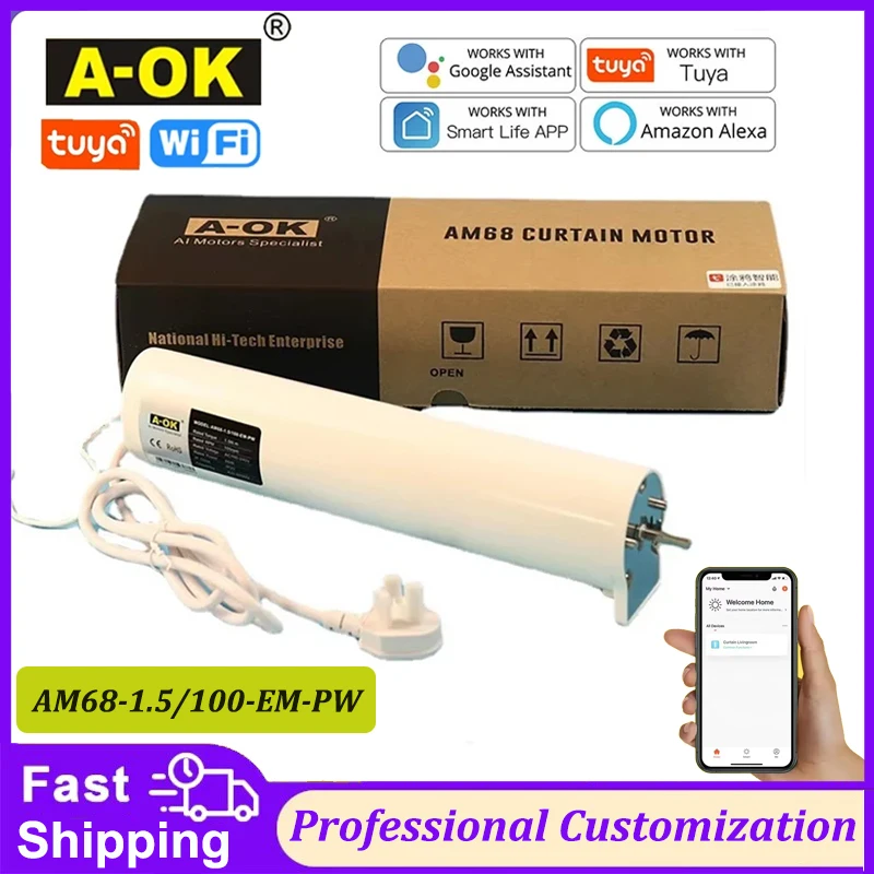 A-OK AM68 1.5/100-EM-PW Silent Curtain Motor with WiFi Tuya RF433 485 Dry Contact Control Voice Control via Alexa Google 100-240
A-OK AM68 1.5/100-EM-PW Silent Curtain Motor with WiFi Tuya RF433 485 Dry Contact Control Voice Control via Alexa Google 100-240