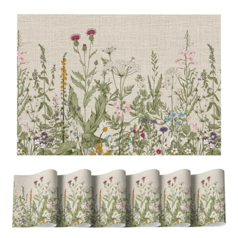 Wild Flower Vinyl Placemats Set of 6, Wipeable Colorful Printing PVC Table Mats for Spring Party Kitchen Dining Decor, 12x18 In
Wild Flower Vinyl Placemats Set of 6, Wipeable Colorful Printing PVC Table Mats for Spring Party Kitchen Dining Decor, 12x18 In