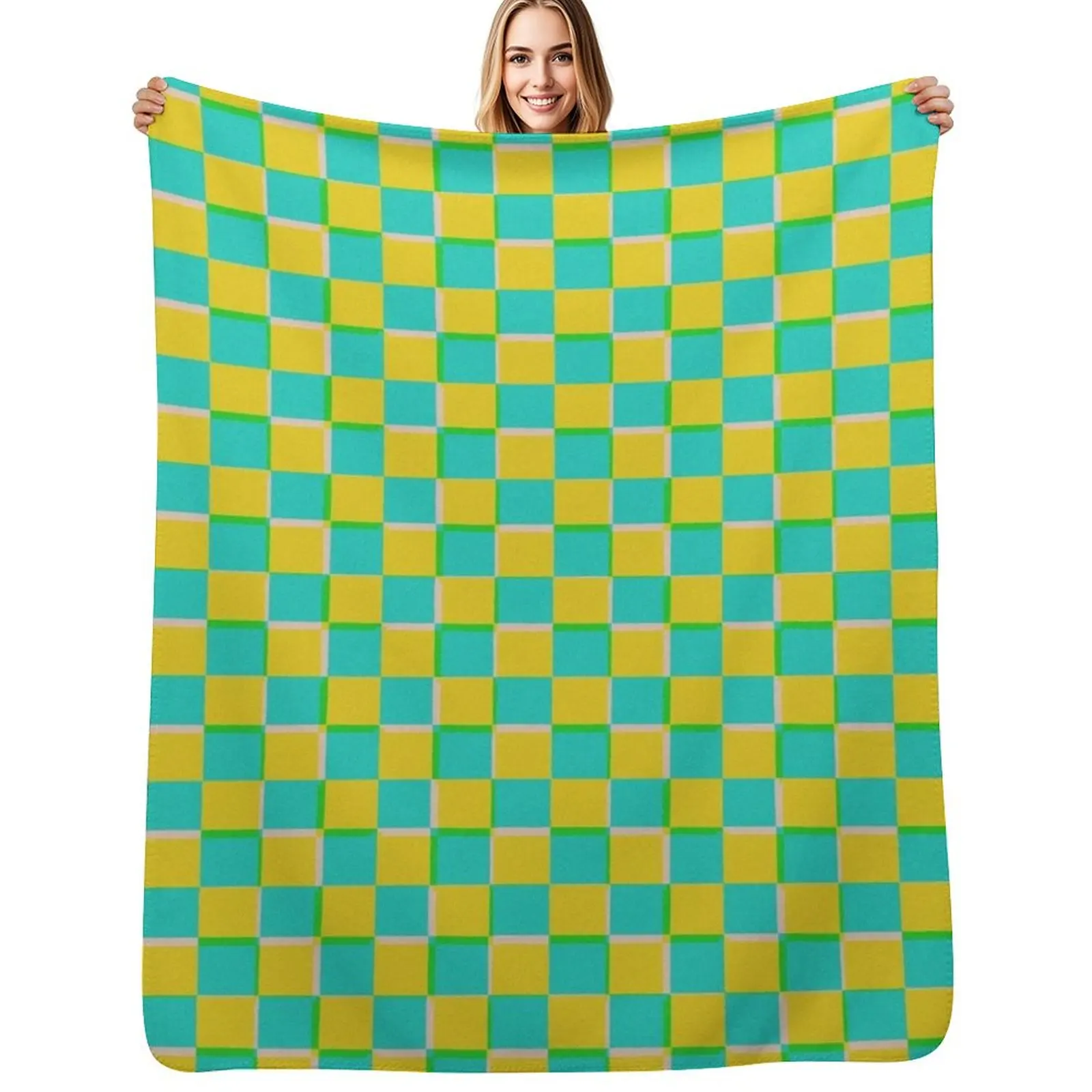 Turquoise and Yellow Checkerboard Pattern Throw Blanket Outdoor Soft Blanket for Picnic Beach Camping
Turquoise and Yellow Checkerboard Pattern Throw Blanket Outdoor Soft Blanket for Picnic Beach Camping