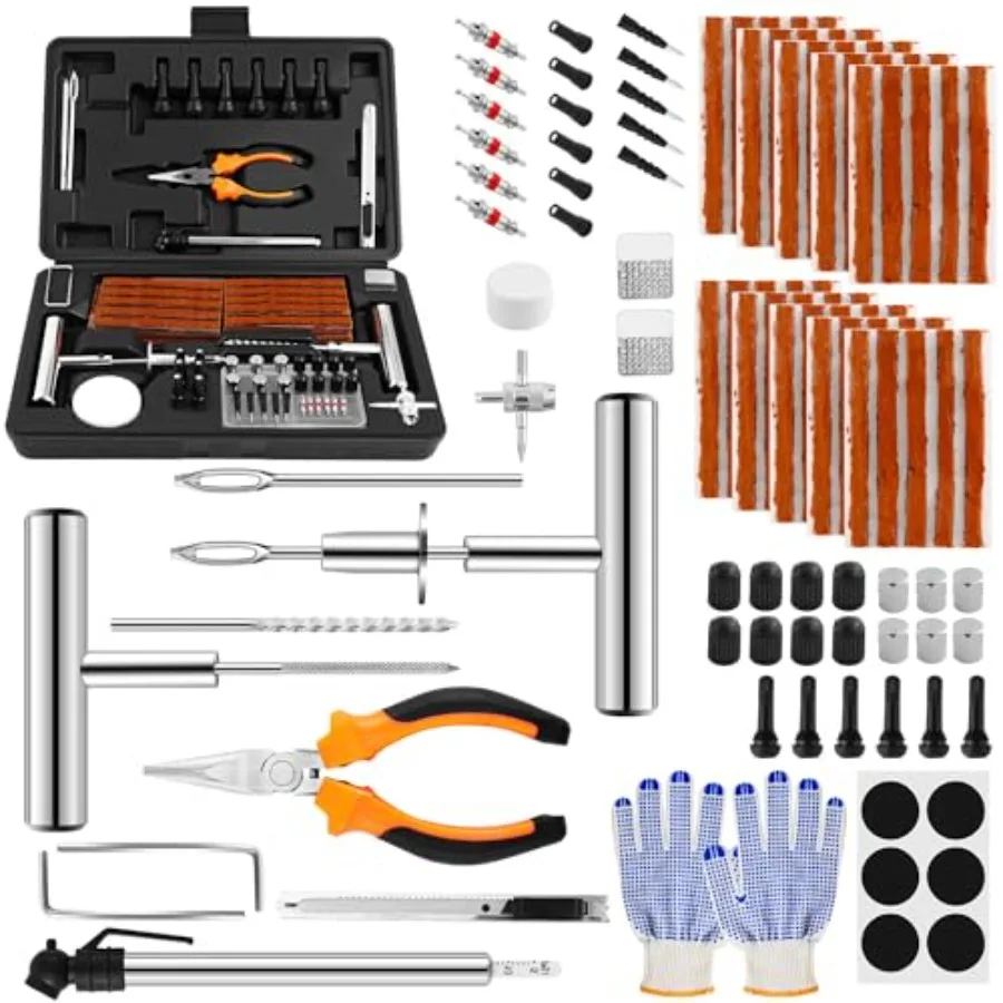 Solid Stainl Steel Tire Repair Kit- 110 PCS Tire Repair Tool with Plugs for Emergencies Quick Puncture Fixing for Cars Truck RV
Solid Stainl Steel Tire Repair Kit- 110 PCS Tire Repair Tool with Plugs for Emergencies Quick Puncture Fixing for Cars Truck RV