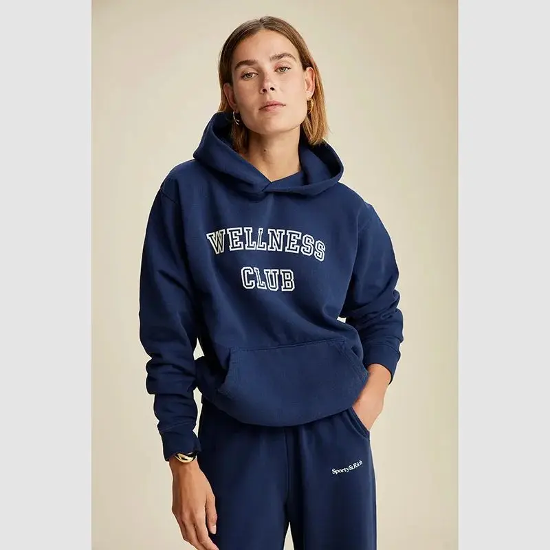 New 24 Fall/Winter Sporty&Rich Blue Hoodie with Letter Print and Fleece Lining for Women Oversized Hoodie Clothes for Women
New 24 Fall/Winter Sporty&Rich Blue Hoodie with Letter Print and Fleece Lining for Women Oversized Hoodie Clothes for Women