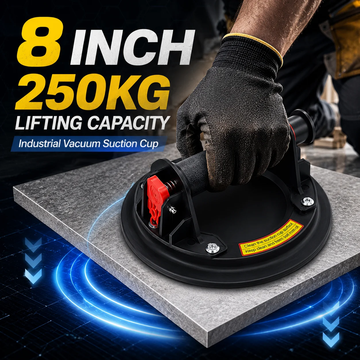 Heavy Duty 8 Inch Glass Suction Cup Lifter, 220KG Vacuum Handle with Quick Release for Tile, Stone and Auto Glass
Heavy Duty 8 Inch Glass Suction Cup Lifter, 220KG Vacuum Handle with Quick Release for Tile, Stone and Auto Glass