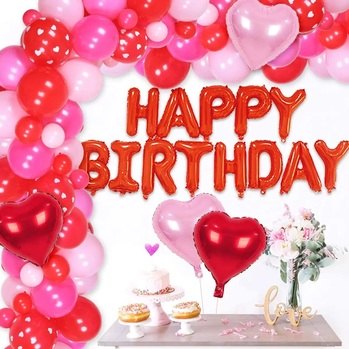 Kreatwow Red Pink Balloons Garland Arch Kit with Happy Birthday Banner Heart Foil Balloon for Birthday Decoration Supplies
Kreatwow Red Pink Balloons Garland Arch Kit with Happy Birthday Banner Heart Foil Balloon for Birthday Decoration Supplies