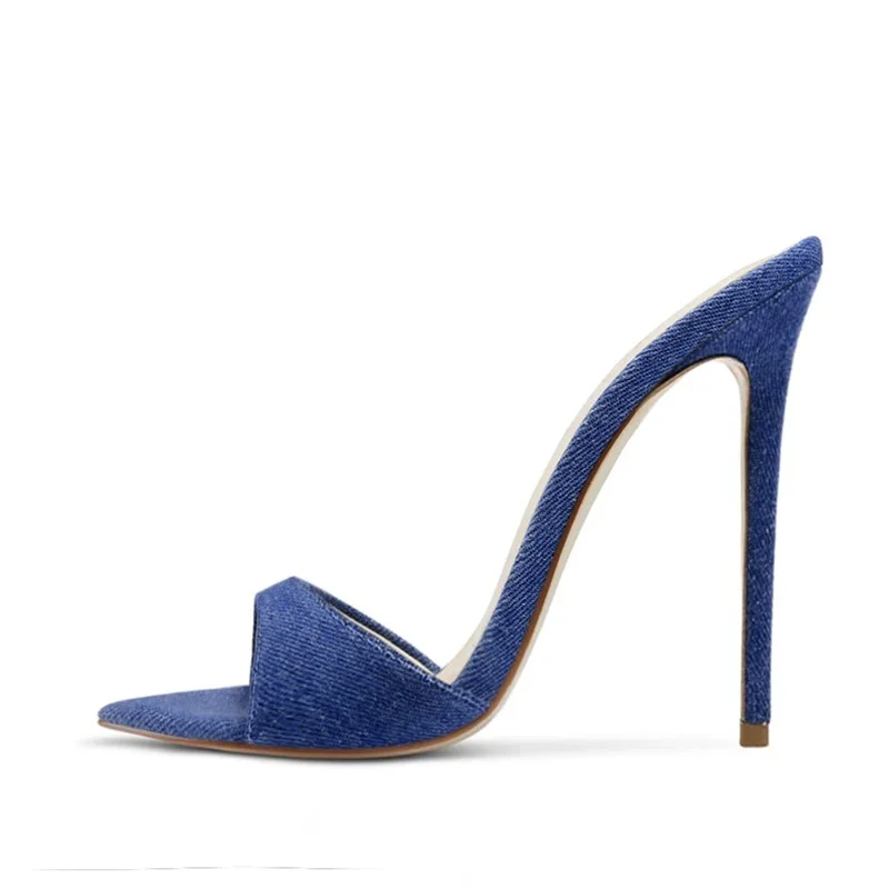 Blue Denim Pointed Toe Women Mule Shoes Slip on Shallow Stiletto High Heels Summer Sandals Plus Size 45
Blue Denim Pointed Toe Women Mule Shoes Slip on Shallow Stiletto High Heels Summer Sandals Plus Size 45