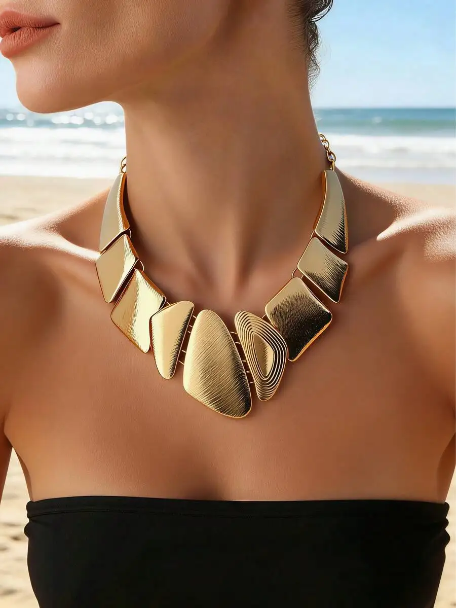 Womens Textured Asymmetrical Geometric Metal Pendant Necklace Exaggerated Fan Design Clavicle Chain For Party Evening Wear
Womens Textured Asymmetrical Geometric Metal Pendant Necklace Exaggerated Fan Design Clavicle Chain For Party Evening Wear