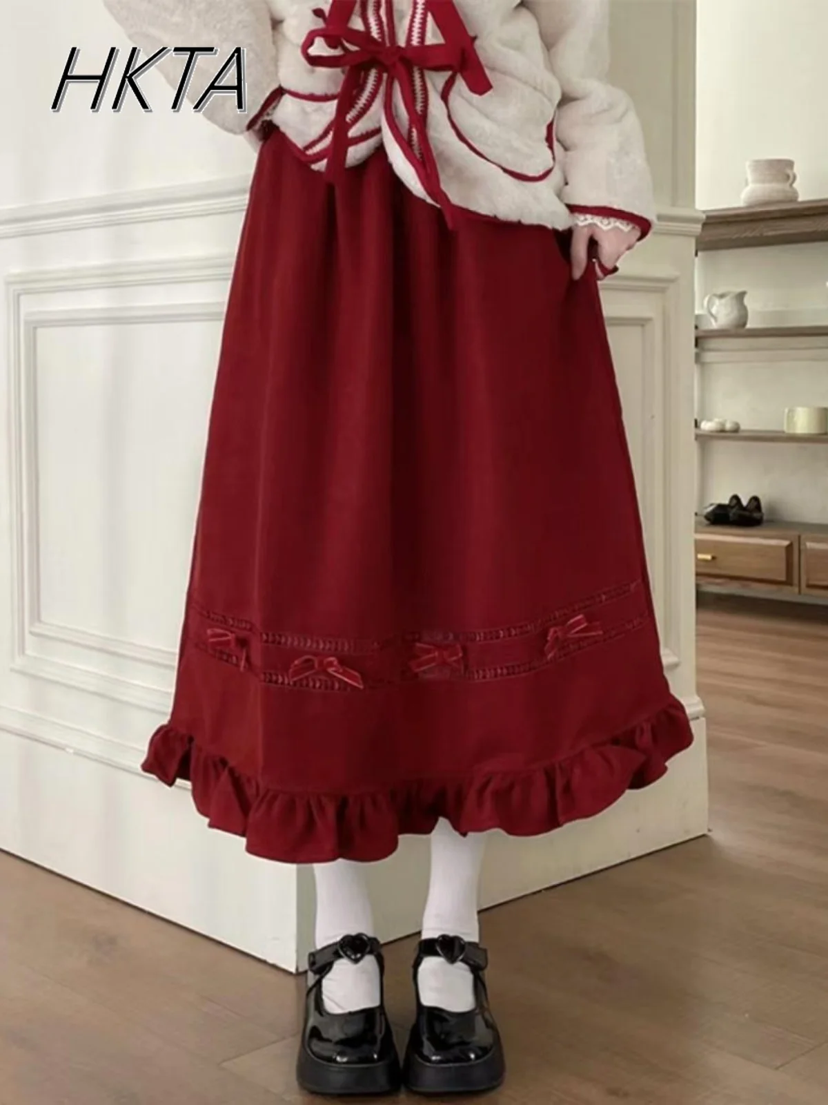 Sweet Lolita Retro High Waist Long Skirt New Spring Dark Red Bow Red Pleated Skirt Spring Loose Chiffon Print Women Skirts
Sweet Lolita Retro High Waist Long Skirt New Spring Dark Red Bow Red Pleated Skirt Spring Loose Chiffon Print Women Skirts