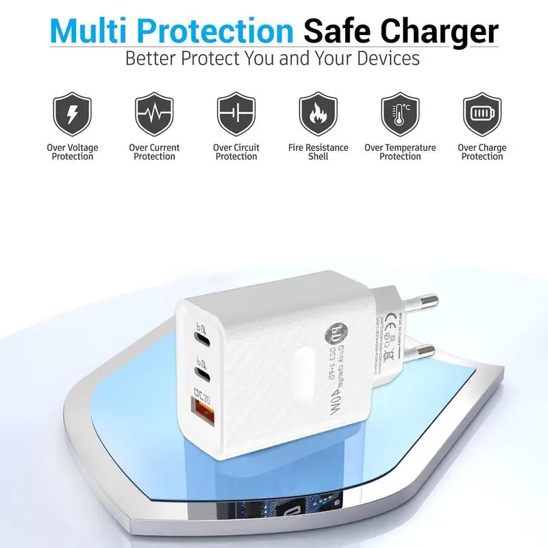Phone Charger Block Travel Charger Charging Block Type C Adapter 40W Travel Plug Adapter Fast Charging 3-Port Wall Charger For
Phone Charger Block Travel Charger Charging Block Type C Adapter 40W Travel Plug Adapter Fast Charging 3-Port Wall Charger For