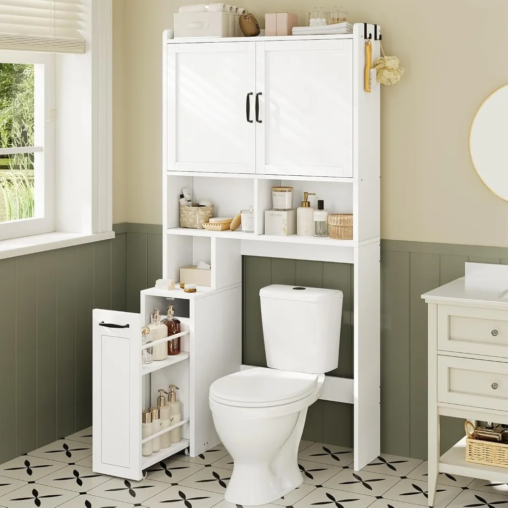 Storage Cabinet Above The Bathroom with Pulley, Small Bathroom Storage Cabinet with Adjustable Shelf and Open Bathtub Shelf
Storage Cabinet Above The Bathroom with Pulley, Small Bathroom Storage Cabinet with Adjustable Shelf and Open Bathtub Shelf