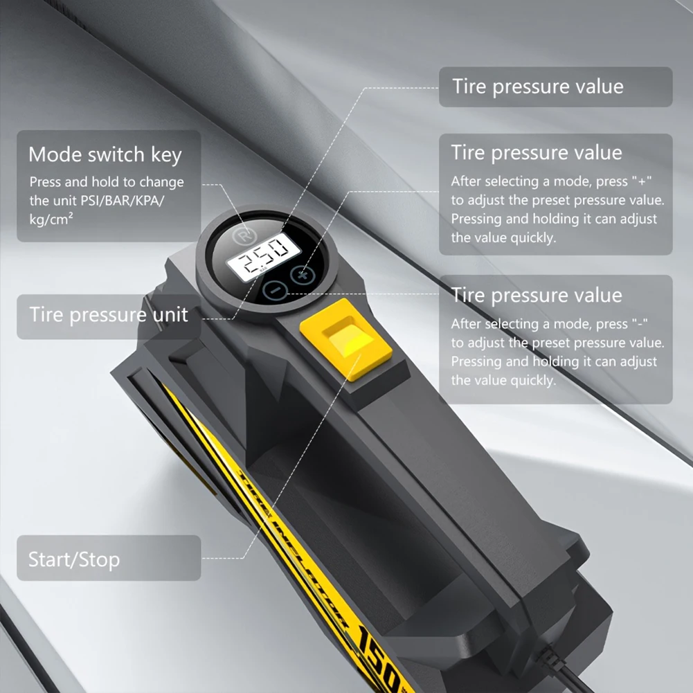 150PSI Portable Car Inflator Pump Digital Display Bicycle Air Compressor Auto Electric Pump for Automobile Bicycle Ball
150PSI Portable Car Inflator Pump Digital Display Bicycle Air Compressor Auto Electric Pump for Automobile Bicycle Ball