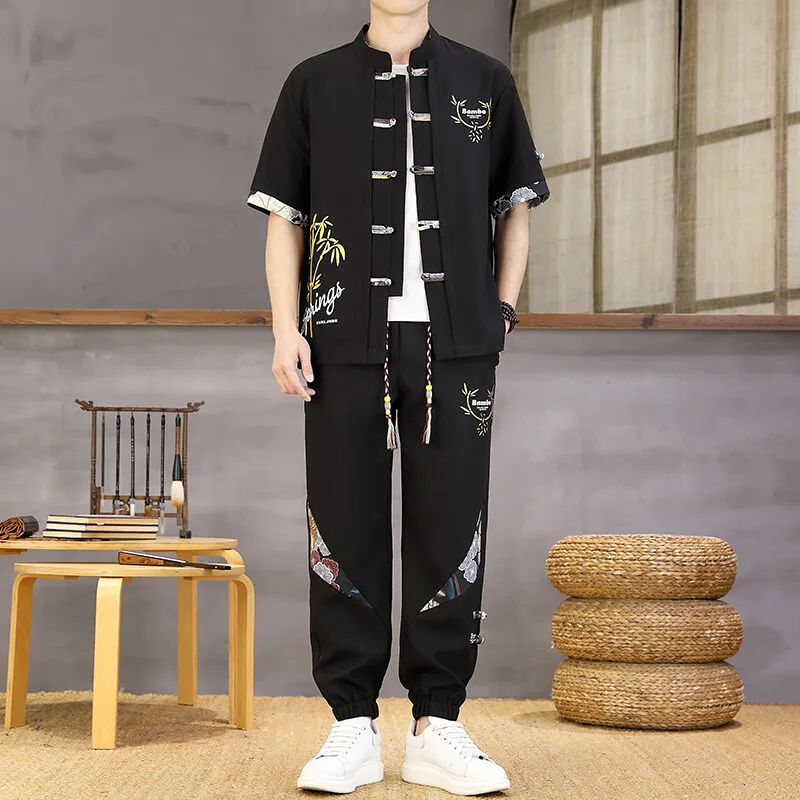 Summer Men's New Tang Suit Casual Chinese Style Embroried Shirts Pant 2PCS Sportswear Cotton Linen Sets
Summer Men's New Tang Suit Casual Chinese Style Embroried Shirts Pant 2PCS Sportswear Cotton Linen Sets