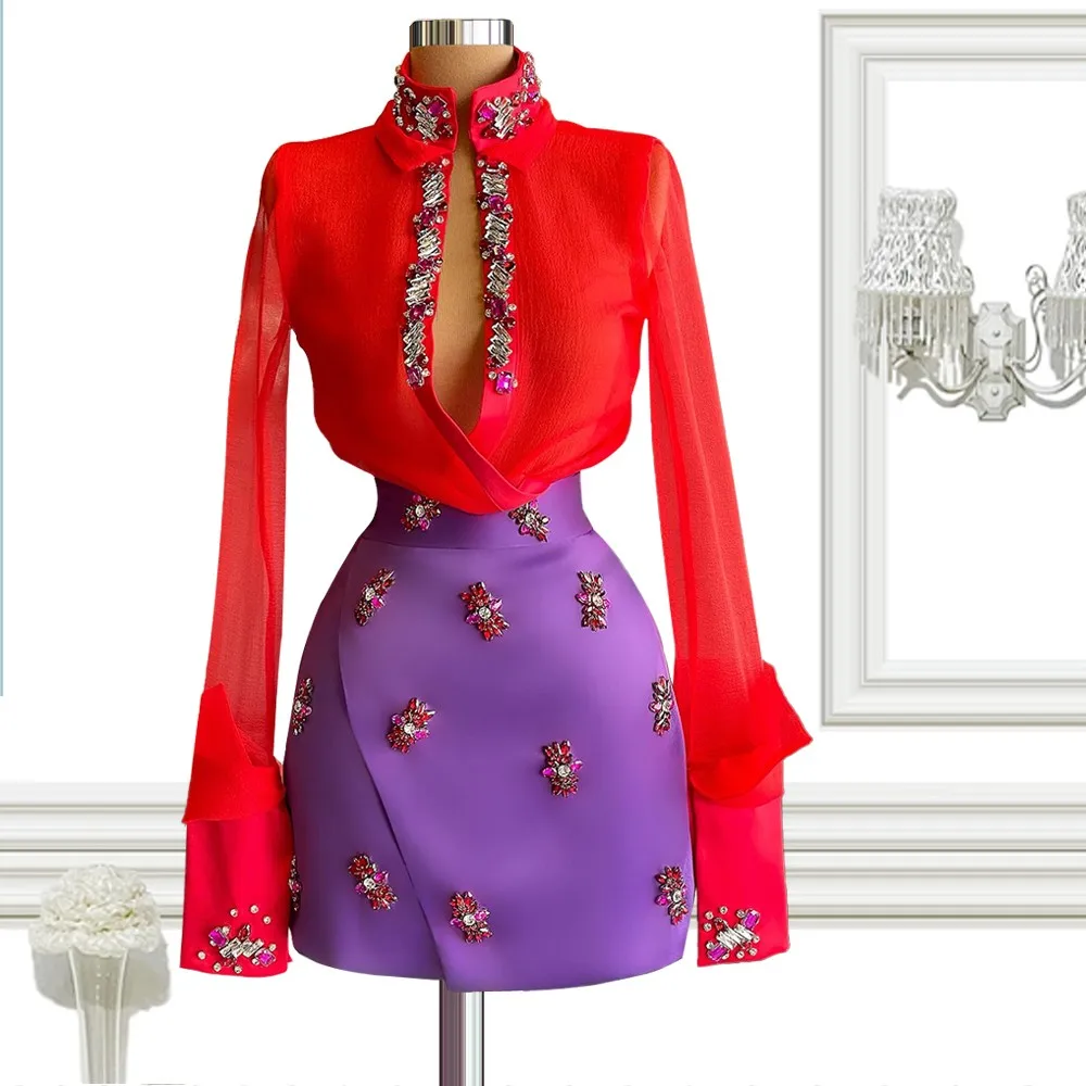 Red Purple Cocktail Dresses Sheath Long Sleeves Short Mini Beaded Crystals Party Homecoming Dresses Black Girl Customized
Red Purple Cocktail Dresses Sheath Long Sleeves Short Mini Beaded Crystals Party Homecoming Dresses Black Girl Customized