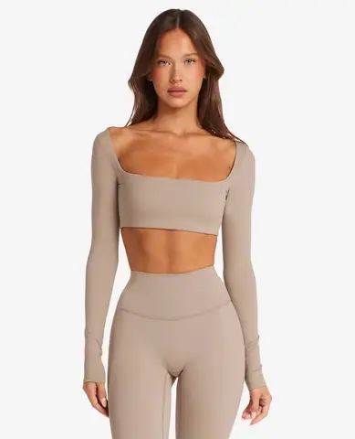 CSB short U-neck tight yoga suit long sleeved T-shirt Freedom series fitness exercise with built-in chest cushion top