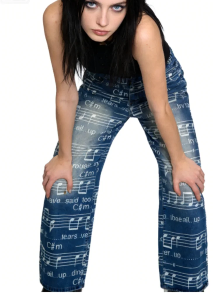 Джинсы-багги с принтом музыкальных нот, широкие джинсовые брюки с высокой талией, осенне-зимние, в стиле Y2K, гранж, уличная мода, повседневные, панк-брюки
Джинсы-багги с принтом музыкальных нот, широкие джинсовые брюки с высокой талией, осенне-зимние, в стиле Y2K, гранж, уличная мода, повседневные, панк-брюки