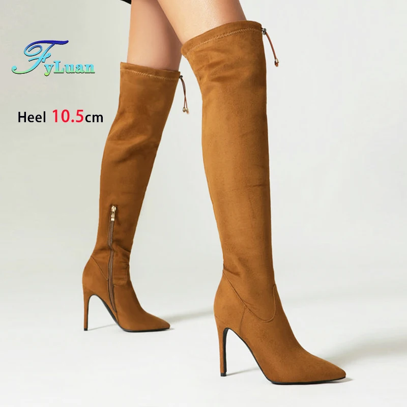 Размер 34–48, женские сапоги до бедра, зимние замшевые пикантные туфли выше колена, модные ботинки на высоком каблуке 10,5 см с острым носком на шпильке
Размер 34–48, женские сапоги до бедра, зимние замшевые пикантные туфли выше колена, модные ботинки на высоком каблуке 10,5 см с острым носком на шпильке