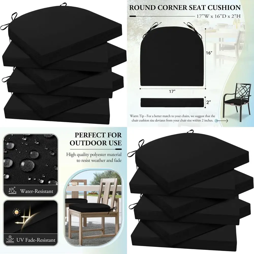 Set of 6 Water-Resistant Outdoor Patio Chair Cushions, 17x16x2, Black
Set of 6 Water-Resistant Outdoor Patio Chair Cushions, 17x16x2, Black