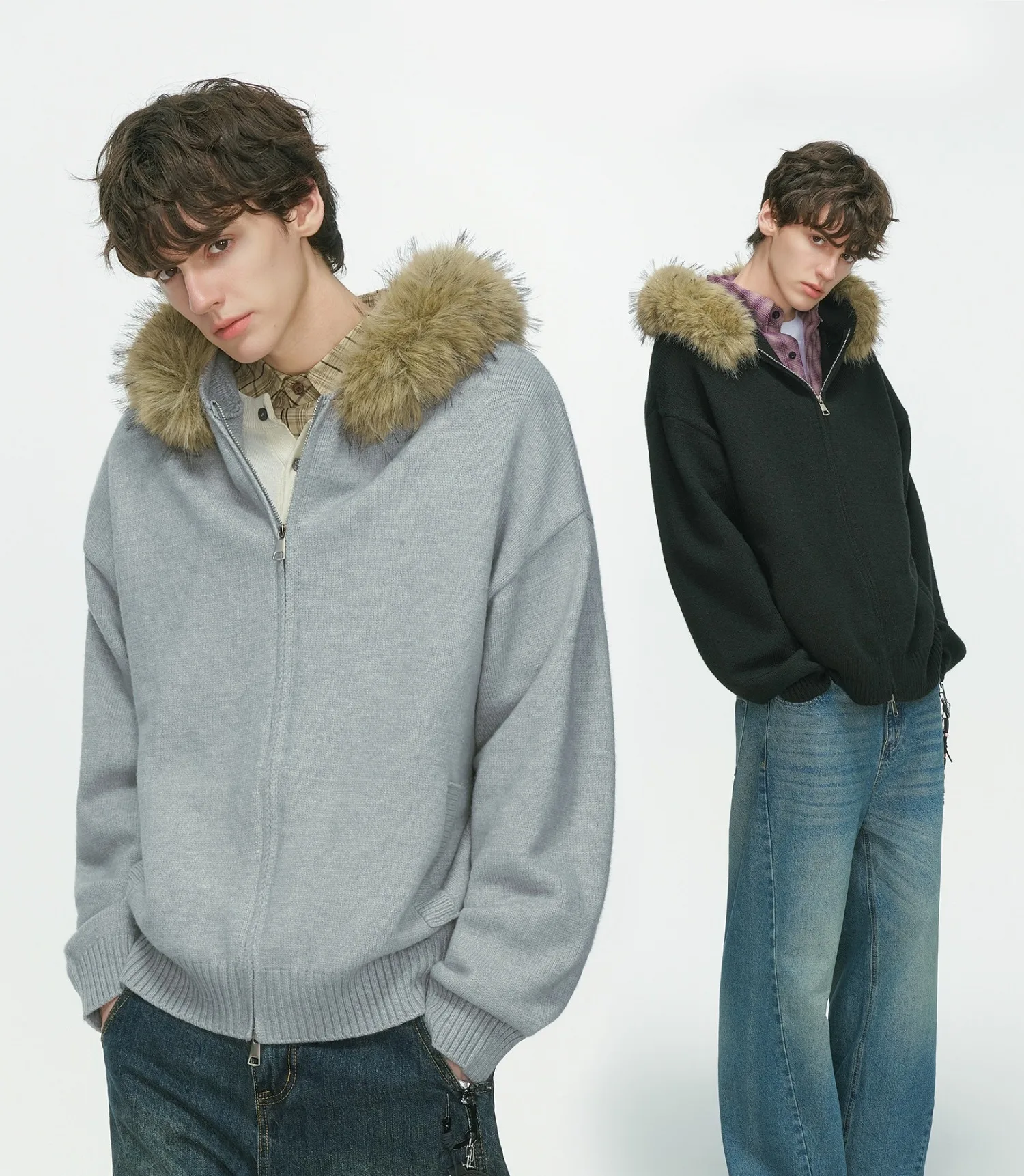 Retro fur collar hooded cardigan sweater men's autumn and winter high-end knitted sweater jacket
Retro fur collar hooded cardigan sweater men's autumn and winter high-end knitted sweater jacket